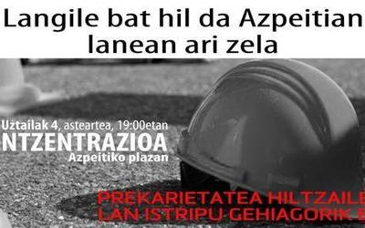 Atzo jazotako lan istripua salatzeko kontzentrazioa deitu du hainbat eragilek arratsalderako