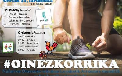 Nafarroa Oinezen lekukoa mendiz lasterka eramanen dute Lesakatik Altsasura urriaren 21ean