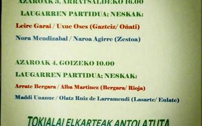 Azaroaren 3an eta 4ean ezagutuko ditugu Gartzarongo pilota txapelketako neska finalistak