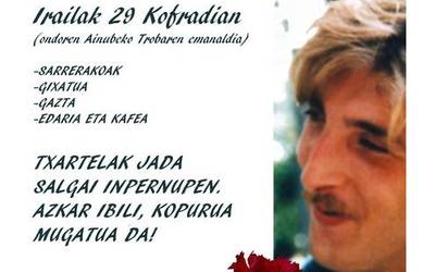 Xabier Kalparsororen hilketaren 25. urteurreneko herri bazkarirako txartelak salgai