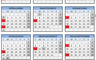 2018ko odol ateraldien egutegia