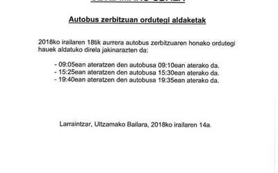 Ultzamako autobusen ordutegiak aldaketak izan ditu