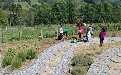 Arantzako eskolako ttikienak ere Emakumearen Memoriaren Baratzean ibili dira