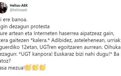 Eguerdian UGTren egoitzaren aitzinean protesta egitera deitzen ari dira sare sozialetan