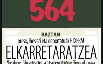 Preso, iheslari eta deportatuen aldeko elkarretaratzea eginen dute gaur arratsaldean Elizondon