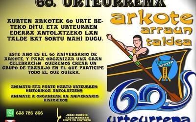 Arkote arraun-taldearen 60. urtemuga ospatzeko lantaldea osatu gura dute