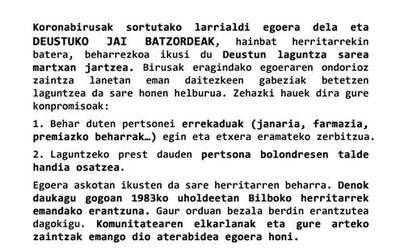 Koronabirusari aurre egiteko elkartasun sareak antolatu dituzte Bilboko hainbat auzotan