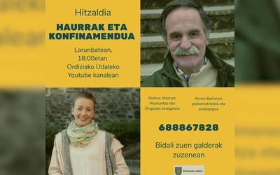 Haurrak eta konfinamendua hitzaldia youtube bidez eskainiko du Ordiziako Udalak