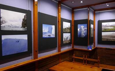 "Malvinas - Islas Georgia - Antártida" argazki erakusketa ikusgai Beasaingo Aterpe tabernan