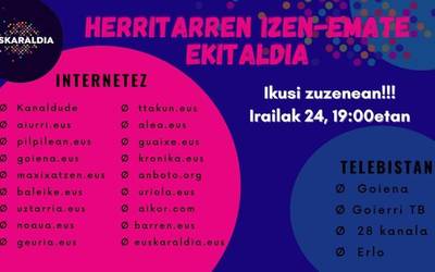 19:00etatik aurrera Uriolan herritarren izen emate irekiera eskainiko dugu Bergaratik zuzenean