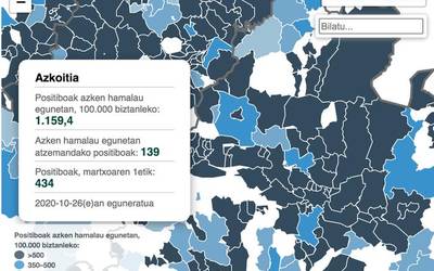 Kasu positiboen herriz herriko datuen mapa argitaratu dute 'Berria' egunkarian