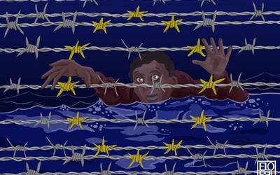 'Refugees' lives matter' Ibon Elorrietaren ilustrazioa