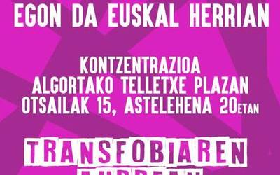 Eraso transfoboen kontrako elkarretaratzea egingo dute gaur Algortan