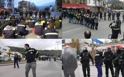 Eserialdia eta dantza egin dituzte Tubacexeko langileek poliziaren aurrean, 16. greba egunean