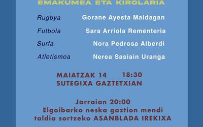 'Neska gazteak tertulian: emakumea eta kirola' izenburuko solasaldia antolatu du Narrutsik-ek