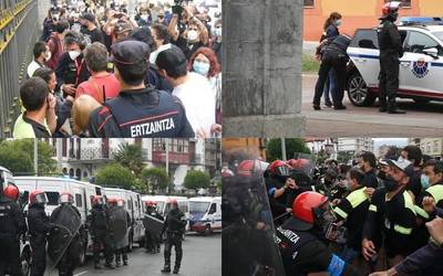 Grebalari bat atxilotu eta beste hainbat zauritu ditu Ertzaintzak epaitegi aurrean egindako protestan