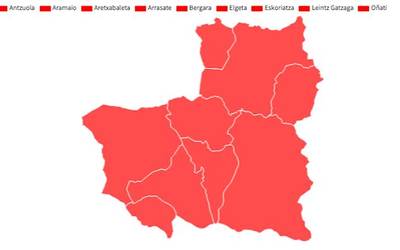 62 kasu berrirekin, Debagoieneko mapa erabat gorria da