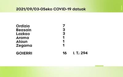 16 COVID-19 kasu berri detektatu dituzte asteburuan Goierrin