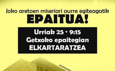 Zapustu palataformak elkarretaratzea egingo du Getxoko epaitegian astelehenean
