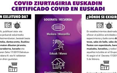 Covid ziurtagiriaren inguruan indarrean sartu diren neurri berrien xehetasunak