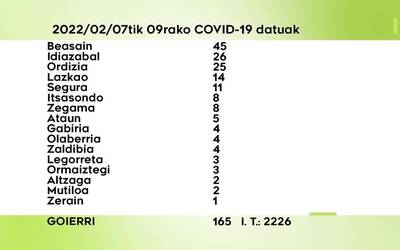 165 COVID-19 kasu antzeman dituzte astelehenetik asteazkenera Goierrin