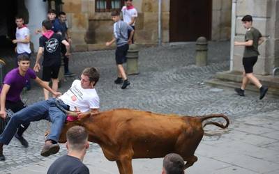 Eskoriatzarrak ausart ibili dira zezenaren aurrean