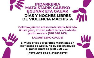 Eraso sexisten kontrako kanpainaren barruko arreta zuzeneko gune morea eta zaintza operatiboa jarriko dute Areetako jaiaetan