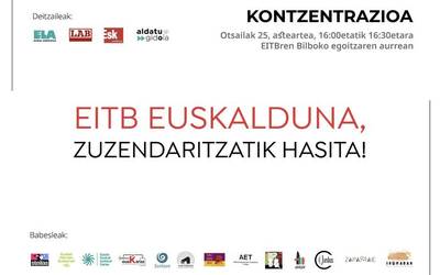 EITBn oinarrizko hizkuntza eskubideak bermatzearen aldeko elkarretaratzea deitu dute otsailaren 25ean