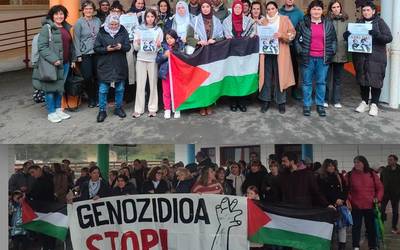 Palestinaren alde protesta egin dute herriko bi ikastetxeetan