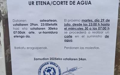 Ur etena izango da gaur gauean Zamudion