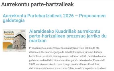 Aiaraldeko Kuadrillak partaidetzazko aurrekontuen bozketa epea ireki du