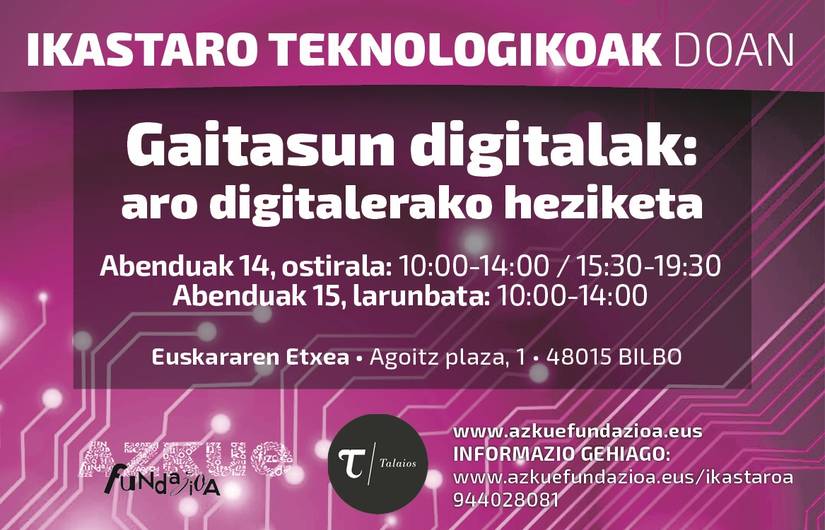Gaitasun digitalei heltzeko ikastaroa Azkue Fundazioaren eskutik