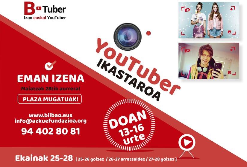 B-Tuber ikastaroan izen ematea zabalik